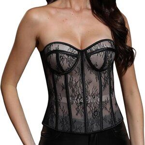 Mesh Lace Corset Top, Black, Large